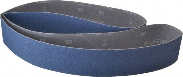 Norton - 2-1/2" Wide x 60" OAL, 80 Grit, Zirconia Alumina Abrasive Belt - Zirconia Alumina, Medium, Coated, Y Weighted Cloth Backing, Dry, Series R821 - All Tool & Supply