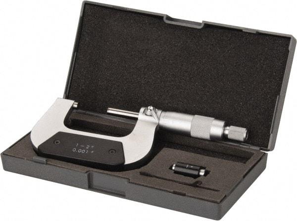 Value Collection - 1 to 2" Range, 0.001" Graduation, Mechanical Outside Micrometer - Ratchet Stop Thimble - All Tool & Supply