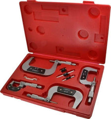 Value Collection - 0 to 4" Range, 4 Piece Mechanical Outside Micrometer Set - 0.0001" Graduation, 0.000160, 0.000200 Accuracy, Ratchet Stop Thimble, Carbide Tipped, Forged Steel (Frame) Face - All Tool & Supply