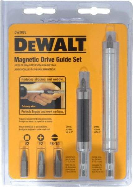 DeWALT - 7 Piece, Magnetic Drive Guide Set - #2, 1/4" Hex Drive, Phillips, Square, Slotted Point - All Tool & Supply