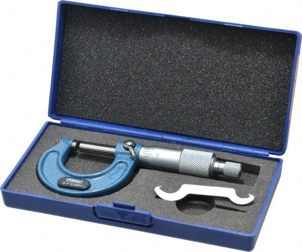 Fowler - Mechanical, 0 to 1 Inch Measurement, Baked Enamel Frame, Satin Chrome Graduations, Ball Anvil Micrometer - Accuracy up to 0.0001 Inch, 0.0001 Inch Graduation, Ratchet Stop Thimble - All Tool & Supply