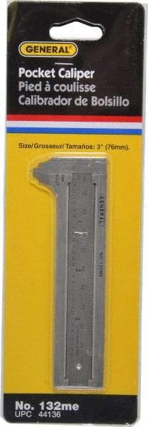 General - 0 to 3" Stainless Steel Vernier Caliper - 1/32" Graduation, 1/2" Jaw Depth, 0.03mm Accuracy - All Tool & Supply