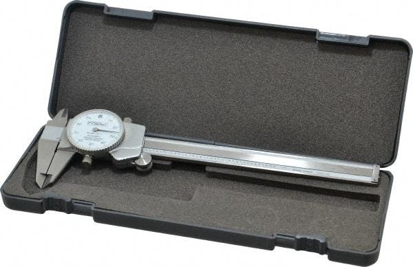 Fowler - 0" to 6" Range, 0.001" Graduation, 0.1" per Revolution, Dial Caliper - White Face, 1.6" Jaw Length - All Tool & Supply