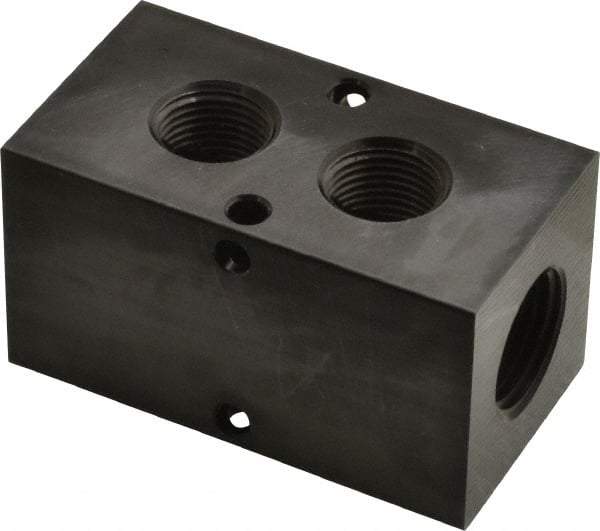 Made in USA - 1/2" Inlet, 3/8" Outlet Manifold - 2-3/4" Long x 1-1/2" Wide x 1-1/2" High, 0.2" Mount Hole, 2 Inlet Ports, 2 Outlet Ports - All Tool & Supply