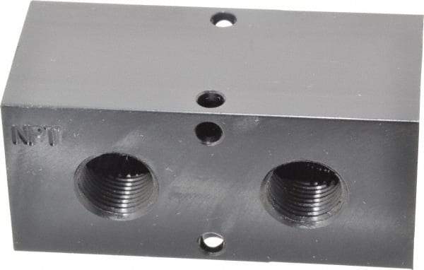 Made in USA - 1/2" Inlet, 3/8" Outlet Manifold - 3-1/4" Long x 1-1/2" Wide x 1-1/2" High, 0.2" Mount Hole, 2 Inlet Ports, 2 Outlet Ports - All Tool & Supply