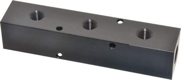 Made in USA - 1/4" Inlet, 1/8" Outlet Manifold - 4-3/4" Long x 1" Wide x 1" High, 0.17" Mount Hole, 2 Inlet Ports, 3 Outlet Ports - All Tool & Supply