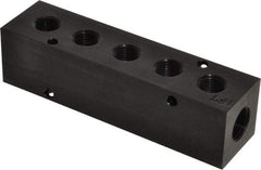 Made in USA - 3/8" Inlet, 1/4" Outlet Manifold - 5" Long x 1-1/4" Wide x 1-1/4" High, 0.2" Mount Hole, 2 Inlet Ports, 5 Outlet Ports - All Tool & Supply