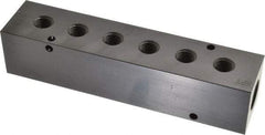 Made in USA - 1/2" Inlet, 1/4" Outlet Manifold - 6-3/4" Long x 1-1/2" Wide x 1-1/2" High, 0.2" Mount Hole, 2 Inlet Ports, 6 Outlet Ports - All Tool & Supply