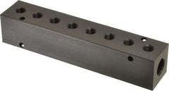 Made in USA - 3/8" Inlet, 1/8" Outlet Manifold - 7.62" Long x 1-1/4" Wide x 1-1/4" High, 0.2" Mount Hole, 2 Inlet Ports, 8 Outlet Ports - All Tool & Supply