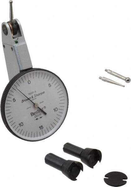 TESA Brown & Sharpe - 0.03 Inch Range, 0.0005 Inch Dial Graduation, Horizontal Dial Test Indicator - 1-1/2 Inch White Dial, 0-15-0 Dial Reading, Accurate to 0.0005 Inch - All Tool & Supply