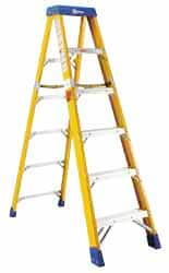 Made in USA - 9 Steps, 16 Ft. High, Type IA Rating, Fiberglass Step Ladder - All Tool & Supply