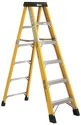 Made in USA - 5 Steps, 8 Ft. High, Type IAA Rating, Fiberglass Step Ladder - All Tool & Supply