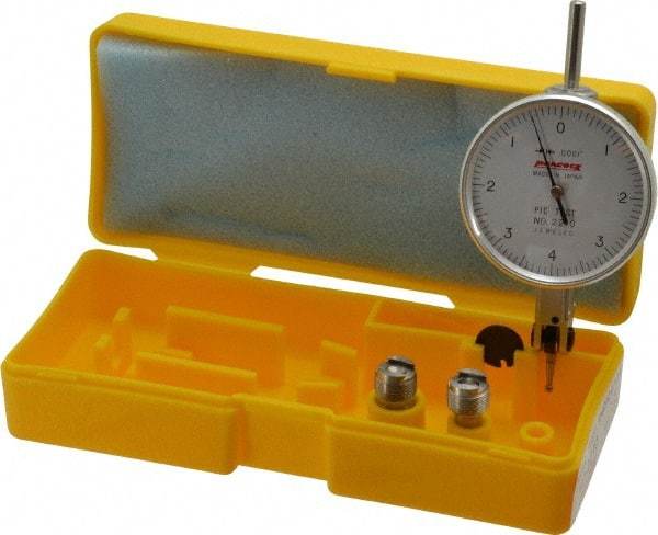 Peacock - 0.008 Inch Range, 0.0001 Inch Dial Graduation, Horizontal Dial Test Indicator - 1-53/64 Inch White Dial, 0-4-0 Dial Reading, Accurate to 0.0003 Inch - All Tool & Supply