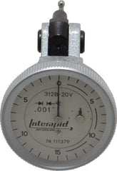 INTERAPID - 0.06 Inch Range, 0.001 Inch Dial Graduation, Vertical Dial Test Indicator - 1.2 Inch White Dial, 0-15-0 Dial Reading - All Tool & Supply