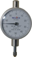 Teclock - 1/4" Range, 0-100 Dial Reading, 0.001" Graduation Dial Drop Indicator - 1-17/32" Dial, 0.1" Range per Revolution, 0.0007" Accuracy - All Tool & Supply