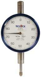 Teclock - 1/4" Range, 0-100 Dial Reading, 0.001" Graduation Dial Drop Indicator - 2-11/64" Dial, 0.1" Range per Revolution, 0.0007" Accuracy - All Tool & Supply