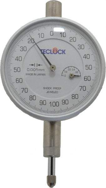 Teclock - 1mm Range, 0-100-0 Dial Reading, 0.001mm Graduation Dial Drop Indicator - 2-13/64" Dial, Revolution Counter - All Tool & Supply