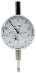 Teclock - 10mm Range, 0-100 Dial Reading, 0.01" Graduation Dial Drop Indicator - 2-11/64" Dial, 1" Range per Revolution, 0.015" Accuracy, Revolution Counter - All Tool & Supply