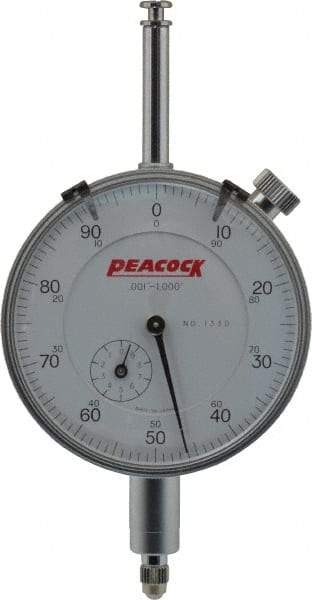 Peacock - 1" Range, 0-100 Dial Reading, 0.001" Graduation Dial Drop Indicator - 2-3/64" Dial, 0.002" Accuracy, Revolution Counter - All Tool & Supply