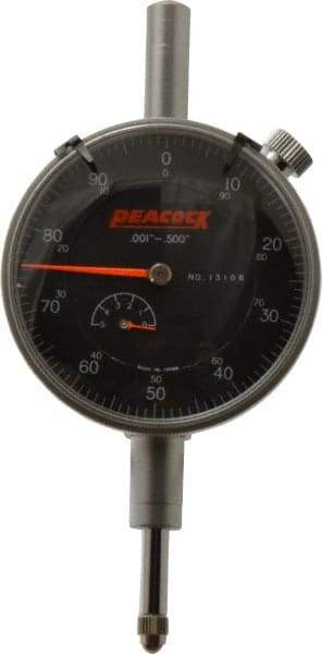 Peacock - 1/2" Range, 0-100 Dial Reading, 0.001" Graduation Dial Drop Indicator - 2-3/64" Dial, 0.001" Accuracy, Revolution Counter - All Tool & Supply