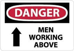 NMC - "Danger - Men Working Above", 7" Long x 10" Wide, Pressure-Sensitive Vinyl Safety Sign - Rectangle, 0.004" Thick, Use for Accident Prevention - All Tool & Supply