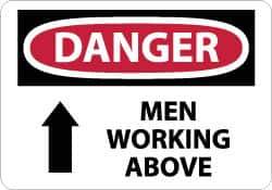 NMC - "Danger - Men Working Above", 10" Long x 14" Wide, Rigid Plastic Safety Sign - Rectangle, 0.05" Thick, Use for Accident Prevention - All Tool & Supply