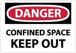 NMC - "Danger - Confined Space - Keep Out", 7" Long x 10" Wide, Pressure-Sensitive Vinyl Safety Sign - Rectangle, 0.004" Thick, Use for Accident Prevention - All Tool & Supply