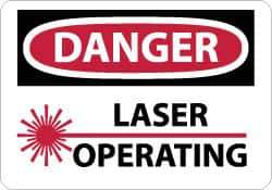 NMC - "Danger - Laser Operating", 7" Long x 10" Wide, Pressure-Sensitive Vinyl Safety Sign - Rectangle, 0.004" Thick, Use for Accident Prevention - All Tool & Supply