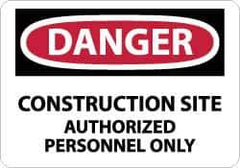 NMC - "Danger - Construction Site - Authorized Personnel Only", 10" Long x 14" Wide, Pressure-Sensitive Vinyl Safety Sign - Rectangle, 0.004" Thick, Use for Security & Admittance - All Tool & Supply