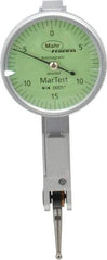 Mahr - 0.015 Inch Range, 0.0005 Inch Dial Graduation, Horizontal Dial Test Indicator - 1.1 Inch Green Dial, 0-15-0 Dial Reading - All Tool & Supply