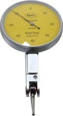 Mahr - 0.4 mm Range, 0.01 mm Dial Graduation, Horizontal Dial Test Indicator - 38 mm Yellow Dial, 0-40-0 Dial Reading - All Tool & Supply