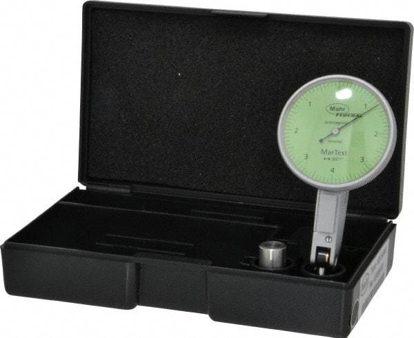 Mahr - 0.004 Inch Range, 0.0001 Inch Dial Graduation, Horizontal Dial Test Indicator - 1-1/2 Inch Green Dial, 0-4-0 Dial Reading - All Tool & Supply