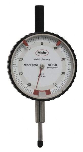 Mahr - 0.8mm Range, 0-45-0 Dial Reading, 0.01mm Graduation Dial Drop Indicator - 50mm Dial, 0.01mm Range per Revolution - All Tool & Supply