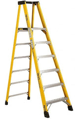 Made in USA - 6 Steps, 8 Ft. High, Type IAA Rating, Fiberglass Platform Ladder - All Tool & Supply