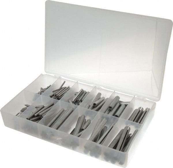 Made in USA - 500 Piece, 1/16 to 7/16" Pin Diam, Spring Pin Assortment - Zinc, Zinc Plated - All Tool & Supply