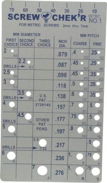 Made in USA - M2 to M7mm Stainless Steel Metric Thread Screw Checker - All Tool & Supply