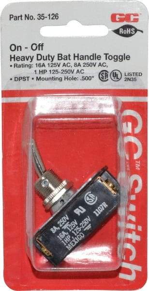 GC/Waldom - DPST Heavy Duty On-Off Toggle Switch - Screw Terminal, Bat Handle Actuator, 1 hp at 125/250 VAC hp, 125 VAC at 16 A & 250 VAC at 8 A - All Tool & Supply