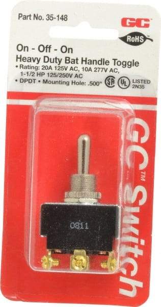 GC/Waldom - DPDT Heavy Duty On-Off-On Toggle Switch - Screw Terminal, Bat Handle Actuator, 1-1/2 hp at 125/250 VAC hp, 277 VAC - All Tool & Supply