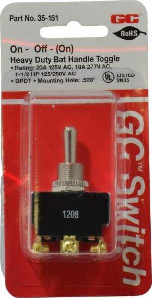 GC/Waldom - DPDT Heavy Duty On-Off-On Toggle Switch - Screw Terminal, Bat Handle Actuator, 1-1/2 hp at 125/250 VAC hp, 277 VAC - All Tool & Supply