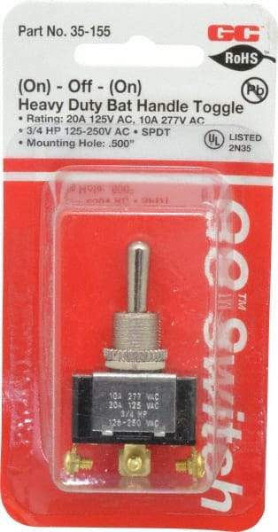 GC/Waldom - SPDT Heavy Duty On-Off-On Toggle Switch - Screw Terminal, Bat Handle Actuator, 3/4 hp at 125/250 VAC hp, 277 VAC - All Tool & Supply