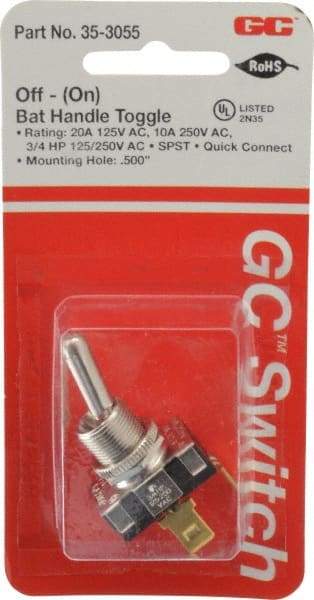 GC/Waldom - SPST Heavy Duty Off-On Toggle Switch - Quick Connect Terminal , Bat Handle Actuator, 3/4 hp at 125/250 VAC hp, 125/150 VAC - All Tool & Supply