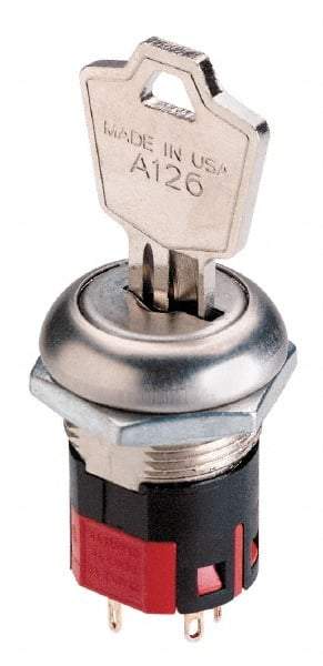 GC/Waldom - 4 Amp at 125 Volt, SPDT, 6 Tumbler Barrel Key Switch - Wire Lead Terminal, 0.76 Inch Mount Hole Diameter, 0.931 Inch Cylinder Length, On-On Sequence - All Tool & Supply