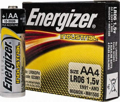 Energizer - Size AA, Alkaline, 4 Pack, Standard Battery - 1.5 Volts, Button Tab Terminal, LR6, ANSI, IEC Regulated - All Tool & Supply