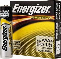 Energizer - Size AAA, Alkaline, 4 Pack, Standard Battery - 1.5 Volts, Button Tab Terminal, LR03, ANSI, IEC Regulated - All Tool & Supply