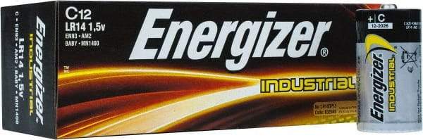 Energizer - Size C, Alkaline, 12 Pack, Standard Battery - 1.5 Volts, Button Tab Terminal, LR14, ANSI, IEC Regulated - All Tool & Supply