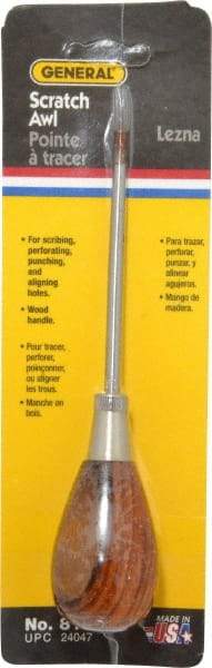 General - 6-1/2" OAL Steel Scratch Awl - Hardwood Handle - All Tool & Supply