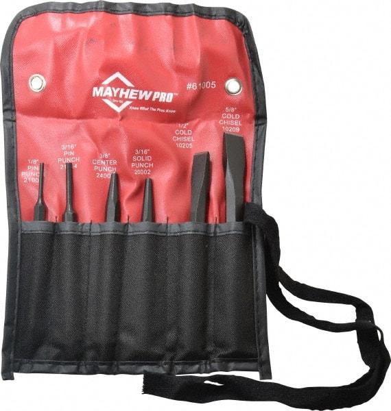 Mayhew - 6 Piece Punch & Chisel Set - 1/2 to 5/8" Chisel, 3/16 to 3/8" Punch, Round Shank - All Tool & Supply