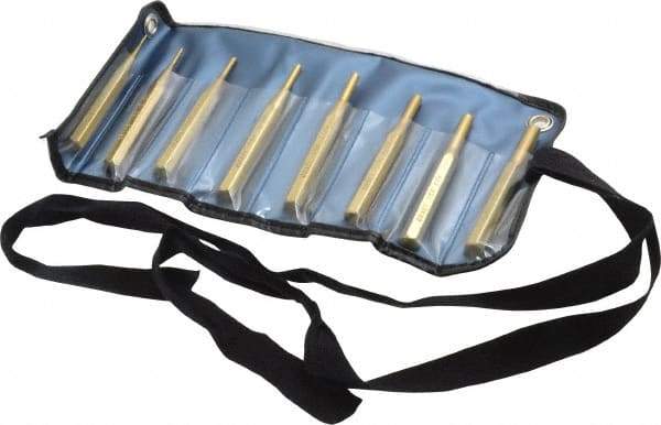 Made in USA - 8 Piece, 1/16 to 5/16", Pin Punch Set - Round Shank, Brass, Comes in Vinyl Pouch - All Tool & Supply