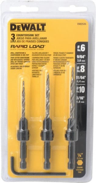 DeWALT - 3 Piece, 0.13 to 0.19" Head Diam, 77 to 83° Included Angle, Single End Countersink Set - All Tool & Supply