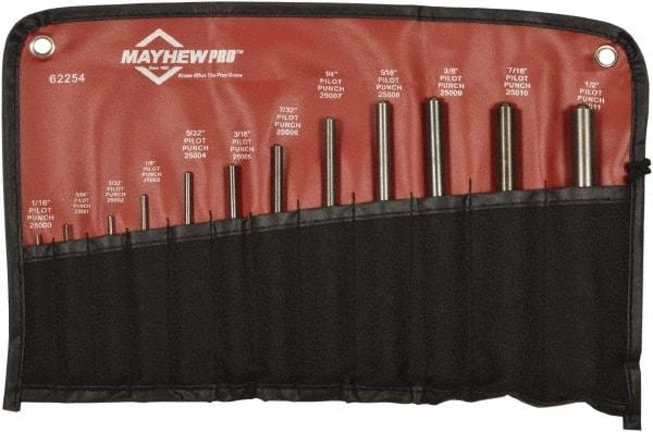 Mayhew - 12 Piece, 1/16 to 1/2", Roll Pin Punch Set - Round Shank, Comes in Vinyl Roll - All Tool & Supply